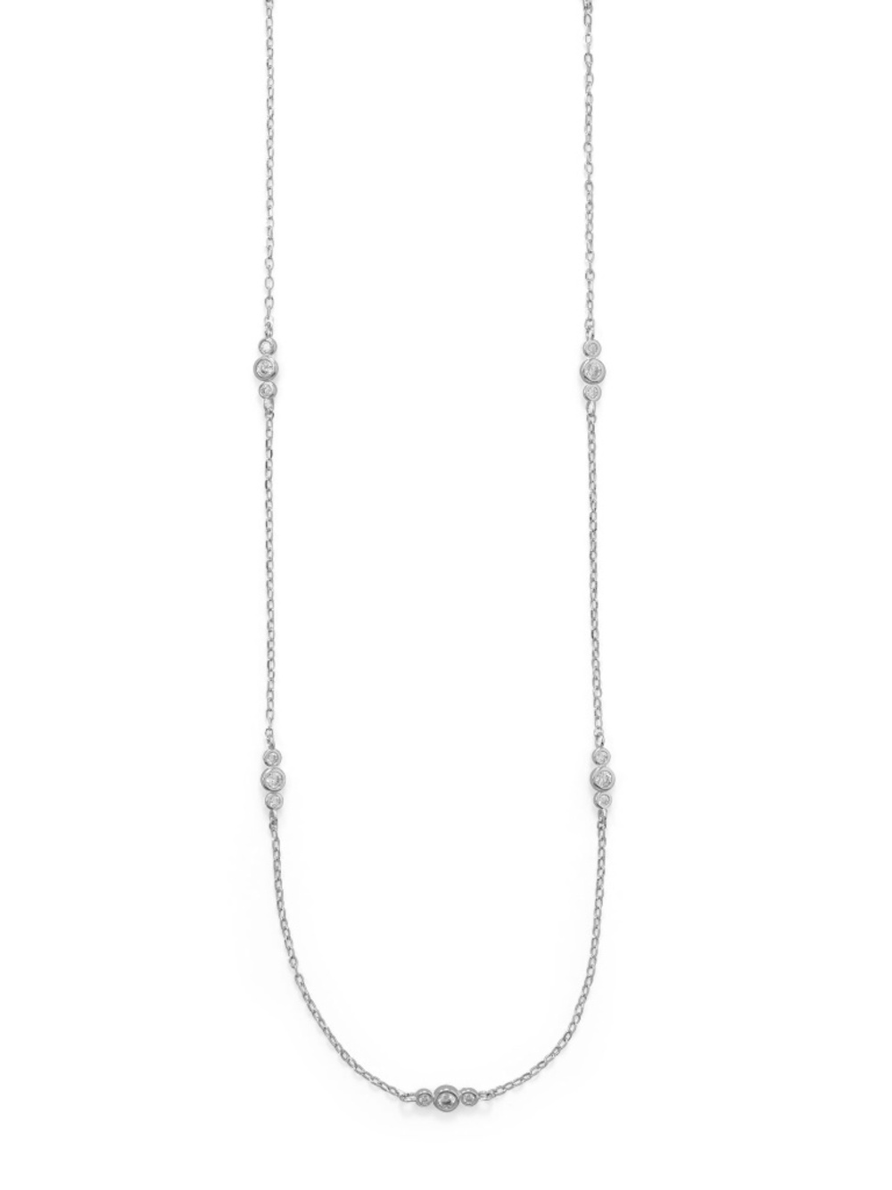 New! Long Sterling Silver Cubic Zirconia Station Necklace